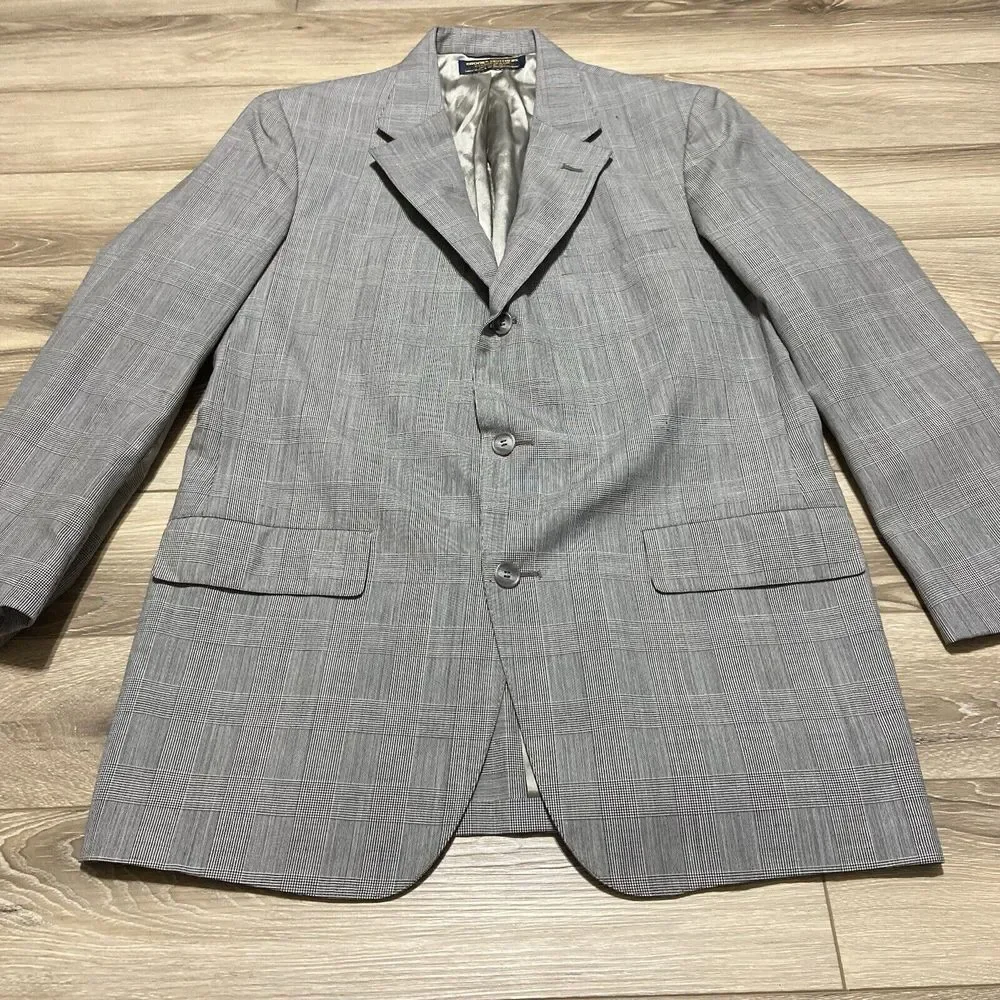 VTG Brooks Brothers Men's Sport‎ Coat Blazer Plaid Size 42L Union USA Black Wool